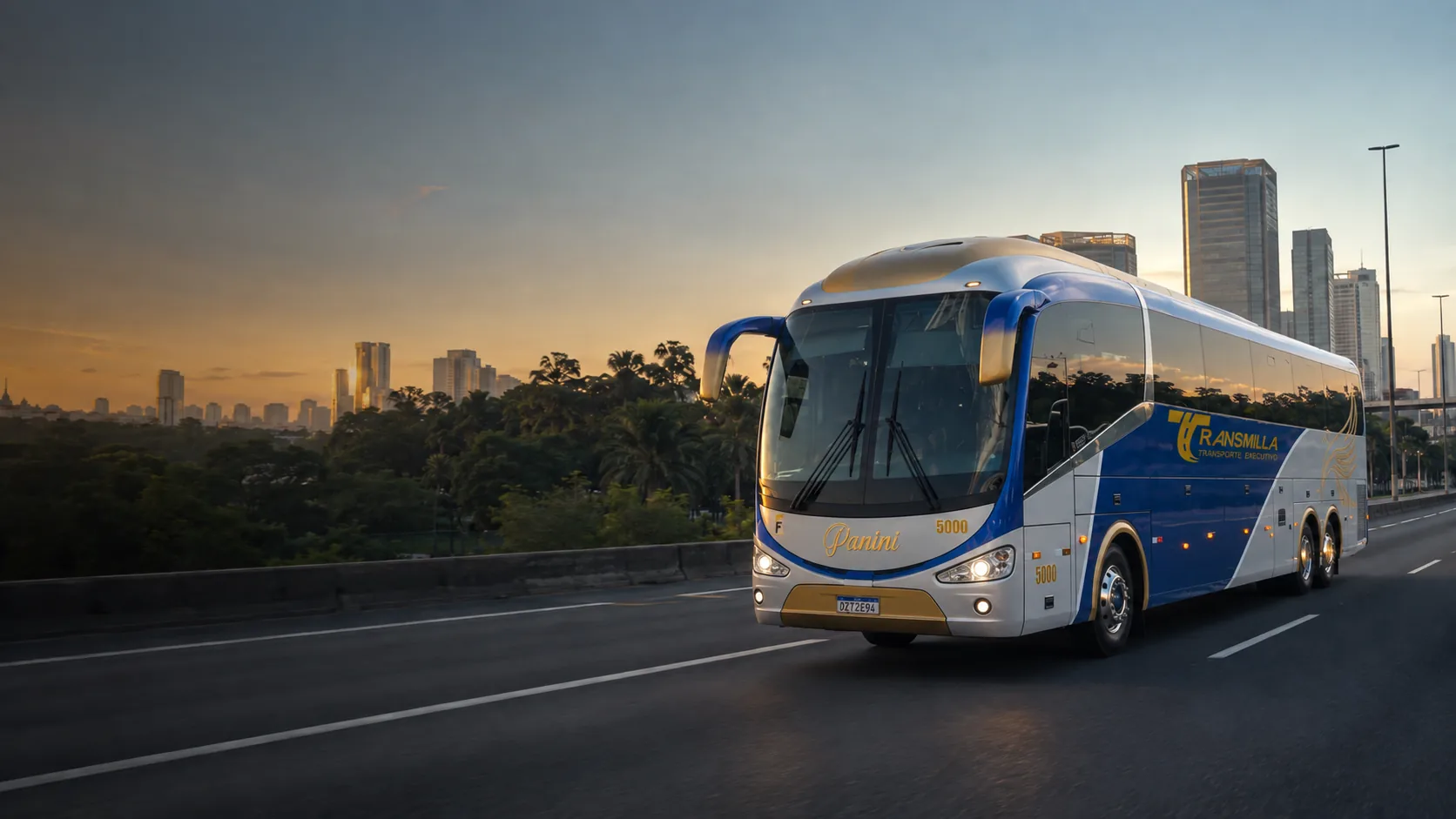 Ônibus executivo da Transmilla para transporte de passageiros